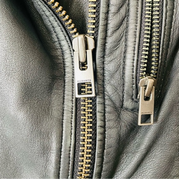 Allsaints US 6 Cargo 100% sheep leather Distressed Biker Jacket in black / grey - Picture 5 of 7